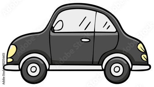 Simple cartoon illustration of a gray sedan car with black outline