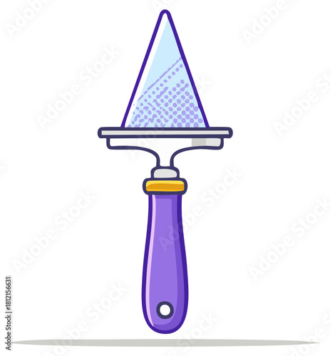 Window squeegee cleaning tool vector illustration. Glass cleaner with triangular blade and purple handle.
