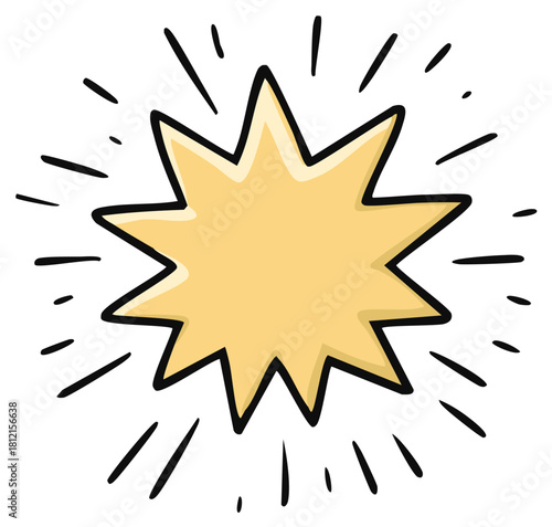 Starburst Illustration with Bold Outline Radiating Bursting Light Yellow Colored Shape