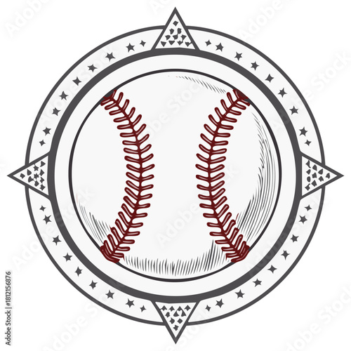 Classic Baseball Sport Emblem with Stars and Compass Points Vector Illustration