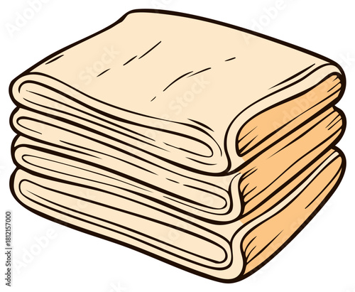 Stacked folded fabrics or textiles in a neat pile for laundry, craft projects, or upholstery ready to be used