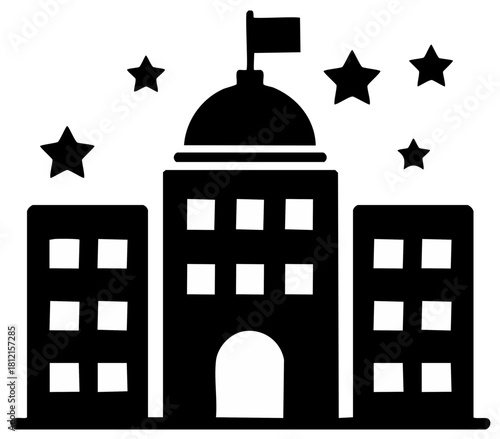 Government Building Icon with Stars and Flag