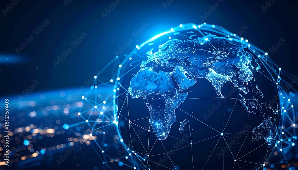 Fototapeta premium Abstract global mesh with gentle blue light effects