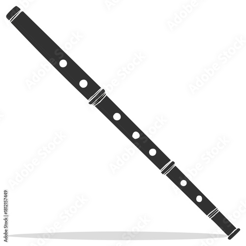 Black silhouette of a musical woodwind instrument, a flute or recorder with finger holes