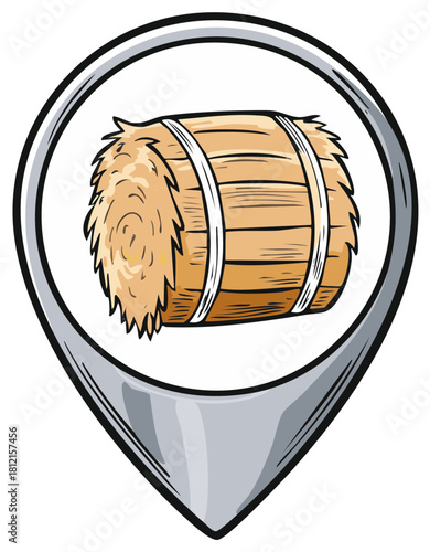 Hay Bale Pinpoint Icon, Farming Locator Symbol, Agricultural Location Marker