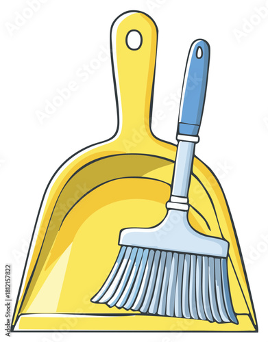 Yellow Dustpan and Brush Cleaning Tools Illustration