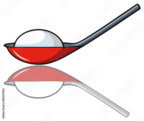 Spoonful of Medicine or Powdered Sugar, Illustration with Reflection in Cartoon Style