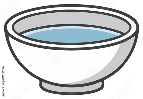 White bowl filled with blue liquid, water illustration, vector art