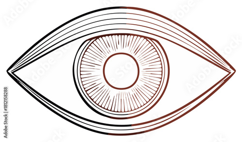 Illustration of an eye with an artistic design of lashes and iris, with focus.