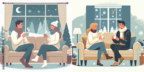 couple drinking coffee together in the winter
