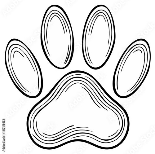 Simple black and white line art pet paw print icon illustration