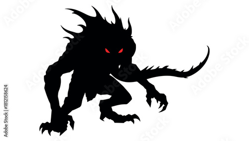 Unleash the Beast Within A Shadowy Monster Silhouette with Glowing Red Eyes Perfect for Fantasy Horror Gaming and Halloween Designs