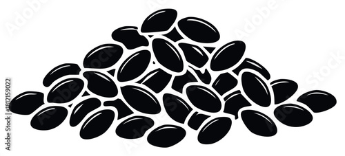 Glossy Black Beans Isolated Heap Simple Monochrome Graphic Element