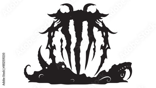 Unleash the Chaos: Dynamic black silhouette of a monstrous creature emerging, perfect for gaming, fantasy, or horror themed designs and captivating animations