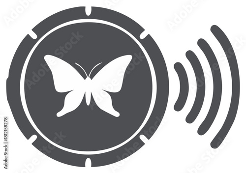 Butterfly in a Circular Icon with Radio Waves Signals Symbol for Nature Awareness