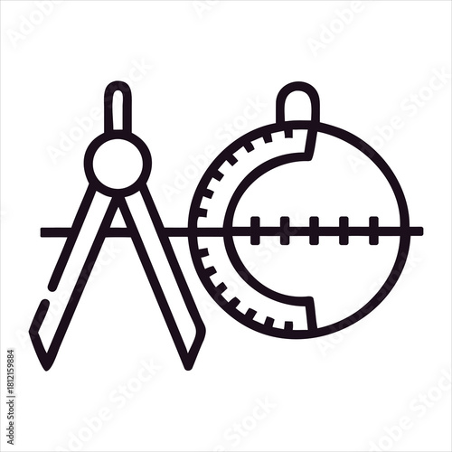 Geometry compass and protractor tool used for drawing and measuring angles and shapes with precision for architectural engineering