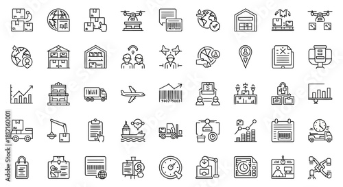 Vector set of business web icons for internet, finance, mobile, and travel design illustration