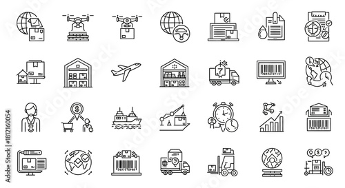 Vector set of business web icons for internet, finance, mobile, and travel design illustration