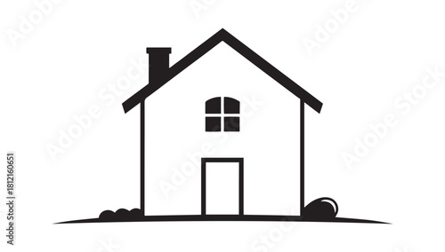 Dream home silhouette with chimney and garden, symbolizing family, security and comfort for real estate, construction, and minimalist design projects