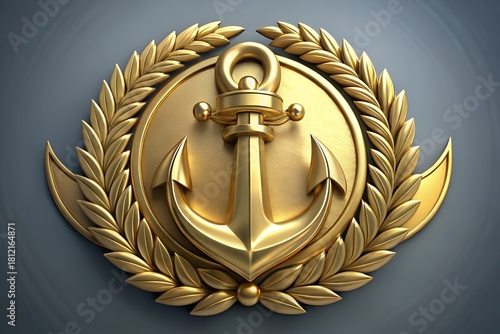 Golden anchor emblem with laurel wreath