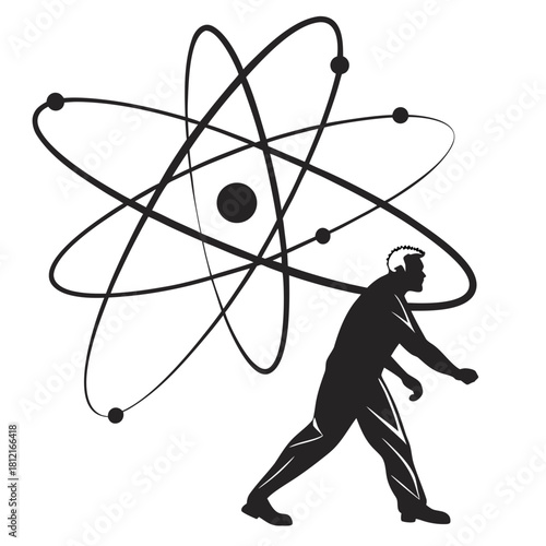 Atomic Discovery: An illustrated image of a person interacting with the atomic model, representing the pursuit of scientific understanding and exploration.