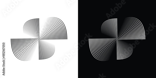 Two propeller blades rotation halftone vector graphic decoration set.