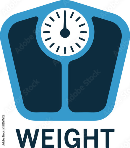 Weighing scale icon with dial and weight label for fitness and health tracking
