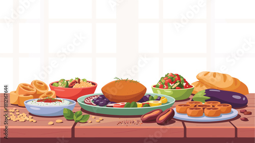 Vibrant Middle Eastern Mezze Platter: A Delicious and Colorful Spread of Vegan Dishes Ready for a Delightful Gathering