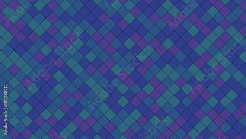 Abstract geometric pattern of colorful diamonds in shades of blue and purple
