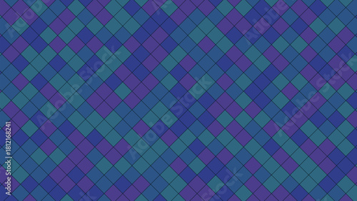 Abstract geometric pattern with interlocking diamonds in shades of blue and purple