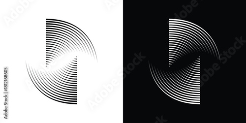 Abstract halved circle shape with lines vector design element concept
