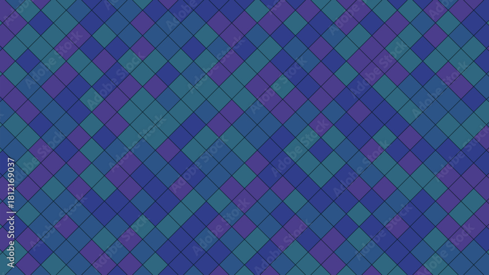 Fototapeta premium Geometric pattern of interlocking blue and purple diamonds creating a vibrant, abstract backdrop.