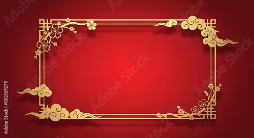 Golden ornate frame on red background