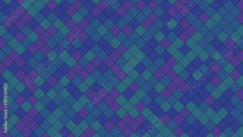 Geometric pattern of interlocking diamonds in shades of blue and purple