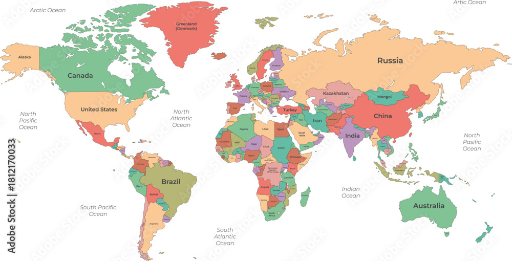 Fototapeta premium Political World Map with Country Name