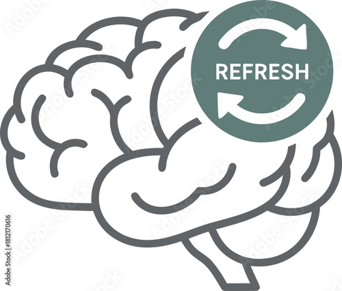 An image of a brain with a "Refresh" button. The concept of the "eternal student" and the "race for retraining", symbolizing the constant updating of knowledge and the need to reboot the mind.