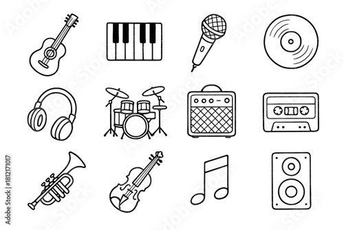 Guitar amplifier vector piano record trumpet collection music tape icon speaker cassette