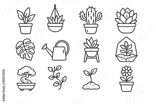 Planter icon stand cactus vine vector decor pot plant sprouting flower