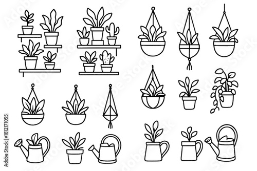 Hanging planter home pot watering vector rough display icon icons decor plant