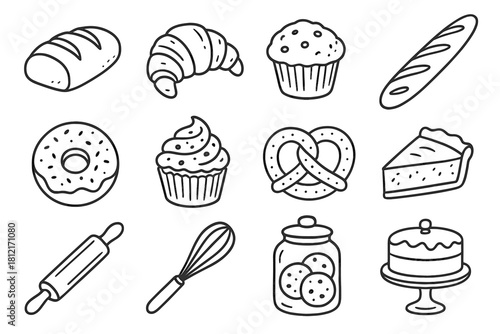 Icon pin cupcake jar vector stand slice bakery donut collection rolling pie