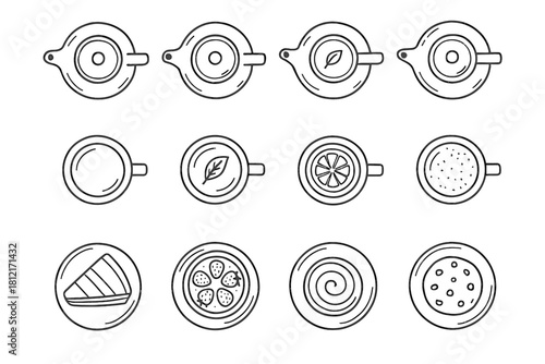 View plate tea rough top cup layout teapot icons icon vector dessert