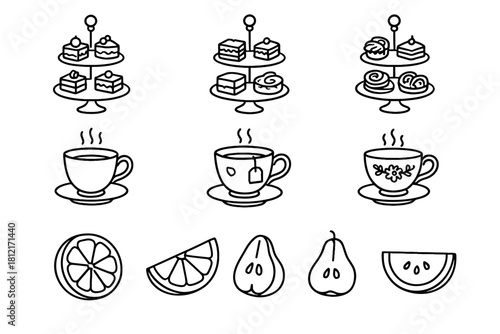 Cake stand icon fruit collection vector icons tea slices teacup afternoon