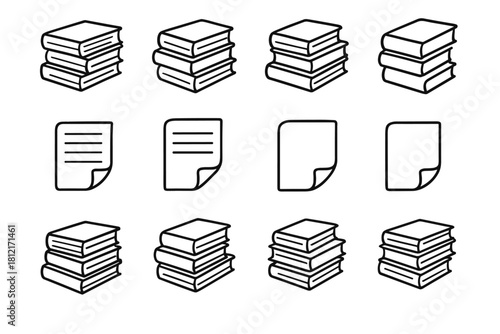 Curl stack icon aesthetic composition outline page vector pencil book books detail
