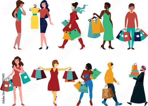 Diverse Shoppers with Shopping Bags and Purchases