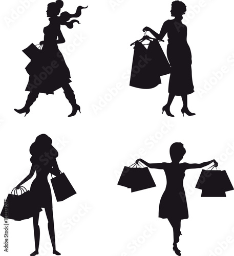 Silhouettes of Women Carrying Shopping Bags