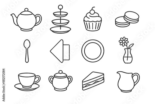 Sandwich flower teapot vector icon plate vase stand icons afternoon jug tea