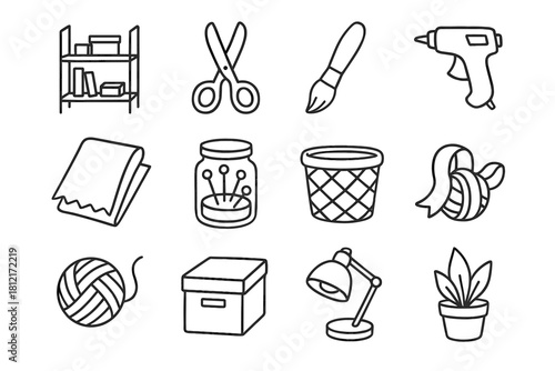 Jar icon ribbon room gun lamp glue fabric vector shelf craft plant