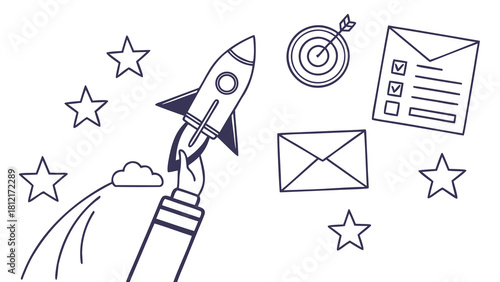Launch Your Business to the Stars with Innovative Solutions and Achieve Your Targets, Startups and Entrepreneurs, Modern Design, Business Success Concept