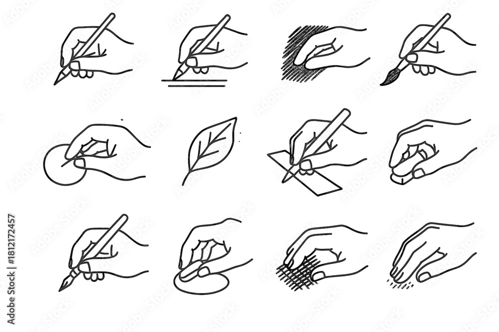 Naklejka premium Drawing ruler erasing sketching leaf blending inking set circle icon vector