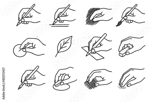 Drawing ruler erasing sketching leaf blending inking set circle icon vector